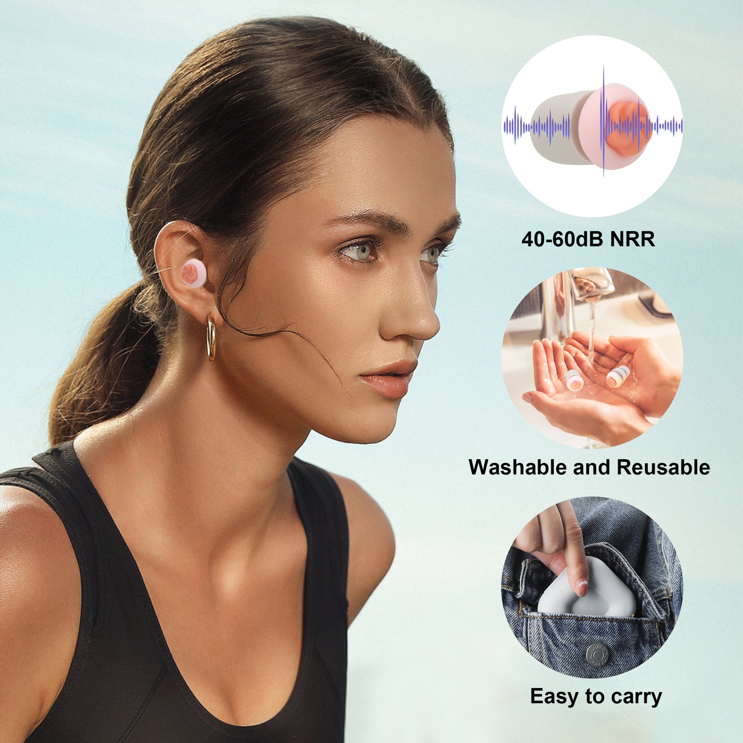 Reusable Silicone Ear Plugs with storage Cases - Waterproof Noise Reduction Earplugs Sound Canceling Earplugs for Sleeping Snoring Swimming Shooting Hunting Traveling (Pink)