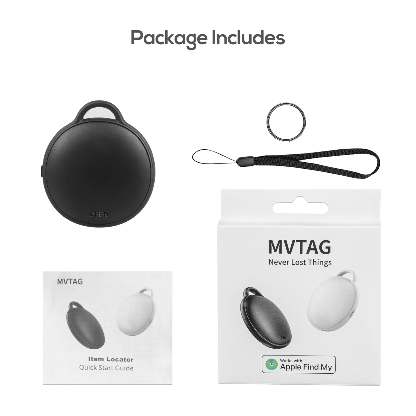 MVTAG Waterproof Bluetooth Tracker and Item Locator - Compatible with iOS Find My App - Replaceable Battery,Ideal for Keys, Bags, and Personal Items (Black)
