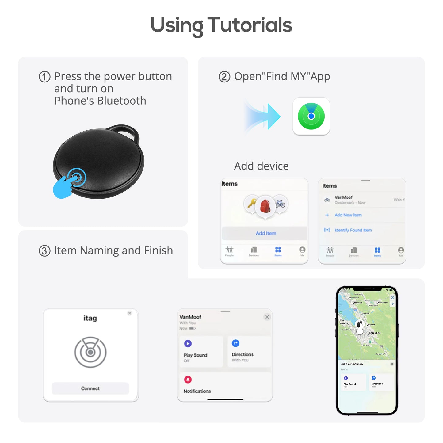 MVTAG Waterproof Bluetooth Tracker and Item Locator - Compatible with iOS Find My App - Replaceable Battery,Ideal for Keys, Bags, and Personal Items (Black)