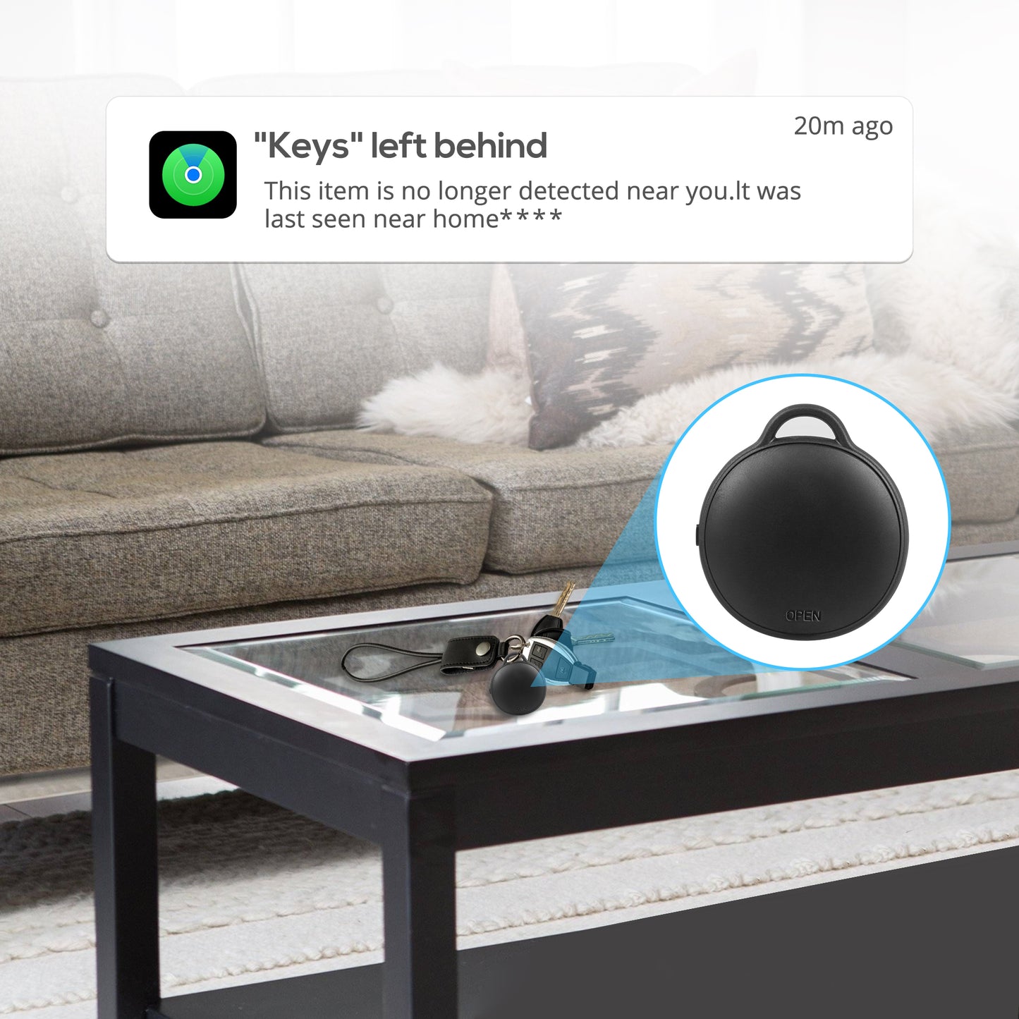 MVTAG Waterproof Bluetooth Tracker and Item Locator - Compatible with iOS Find My App - Replaceable Battery,Ideal for Keys, Bags, and Personal Items (Black)