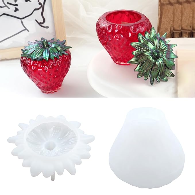 Strawberry Jar Silicone Resin Mold - DIY Strawberry Jar Resin Molds with Lid,Silicone Epoxy Mold for Storage Bottle,Candle Holder,Candy Container,Trinket Box,Soap Making,Home Decoration