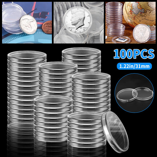 100Pcs 31mm Coin Holder Capsules - Durable Round Coin Holders Containers for Collectors