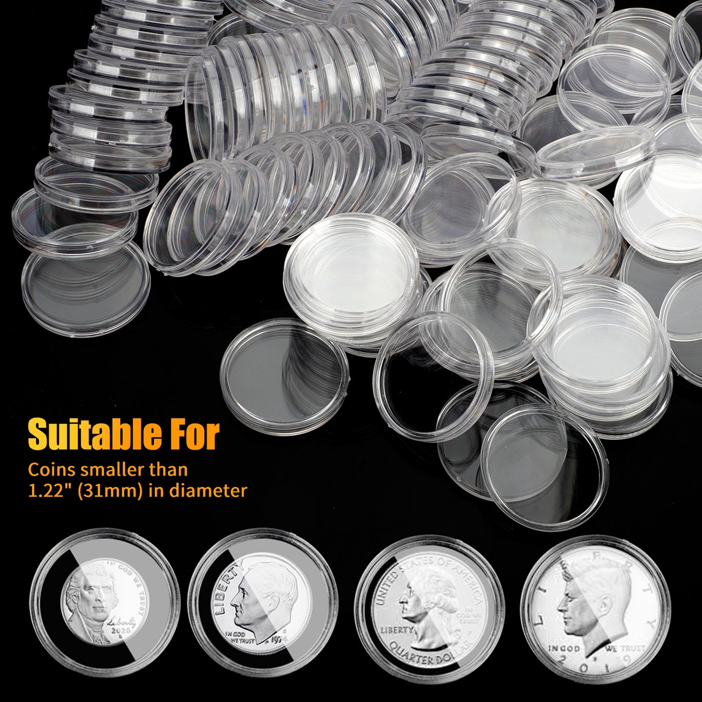 100Pcs 31mm Coin Holder Capsules - Durable Round Coin Holders Containers for Collectors