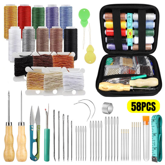 58 Pcs Leather Sewing Kit – Heavy Duty Hand Sewing, Upholstery Repair with Waxed Thread & Needles