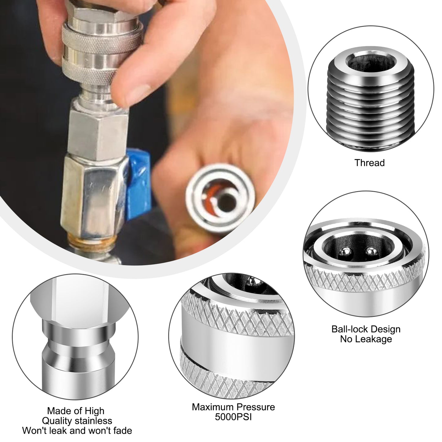3/8" Quick Connector Pressure Washer Adapters - Stainless Steel Connect Fittings set ideal solution for anyone looking to enhance their cleaning efficiency with a reliable and high-quality quick-connect system