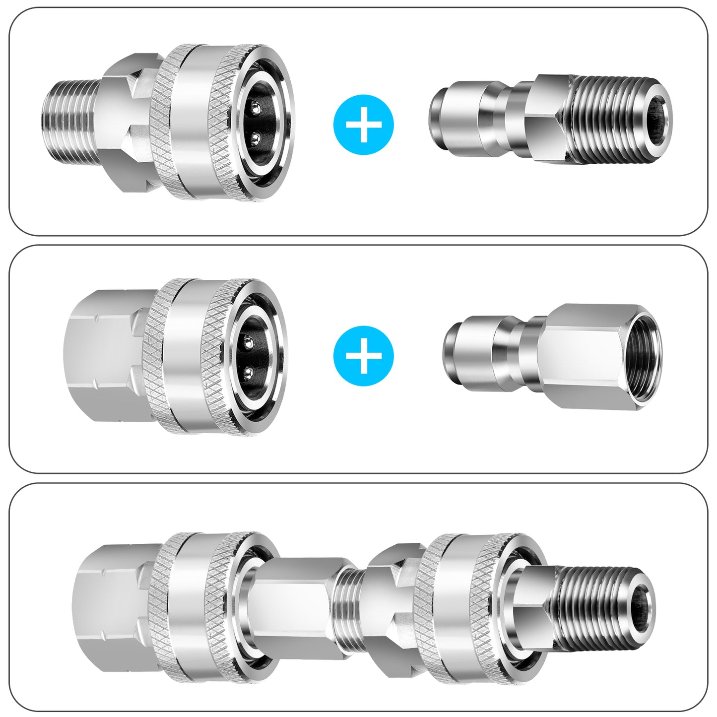 3/8" Quick Connector Pressure Washer Adapters - Stainless Steel Connect Fittings set ideal solution for anyone looking to enhance their cleaning efficiency with a reliable and high-quality quick-connect system