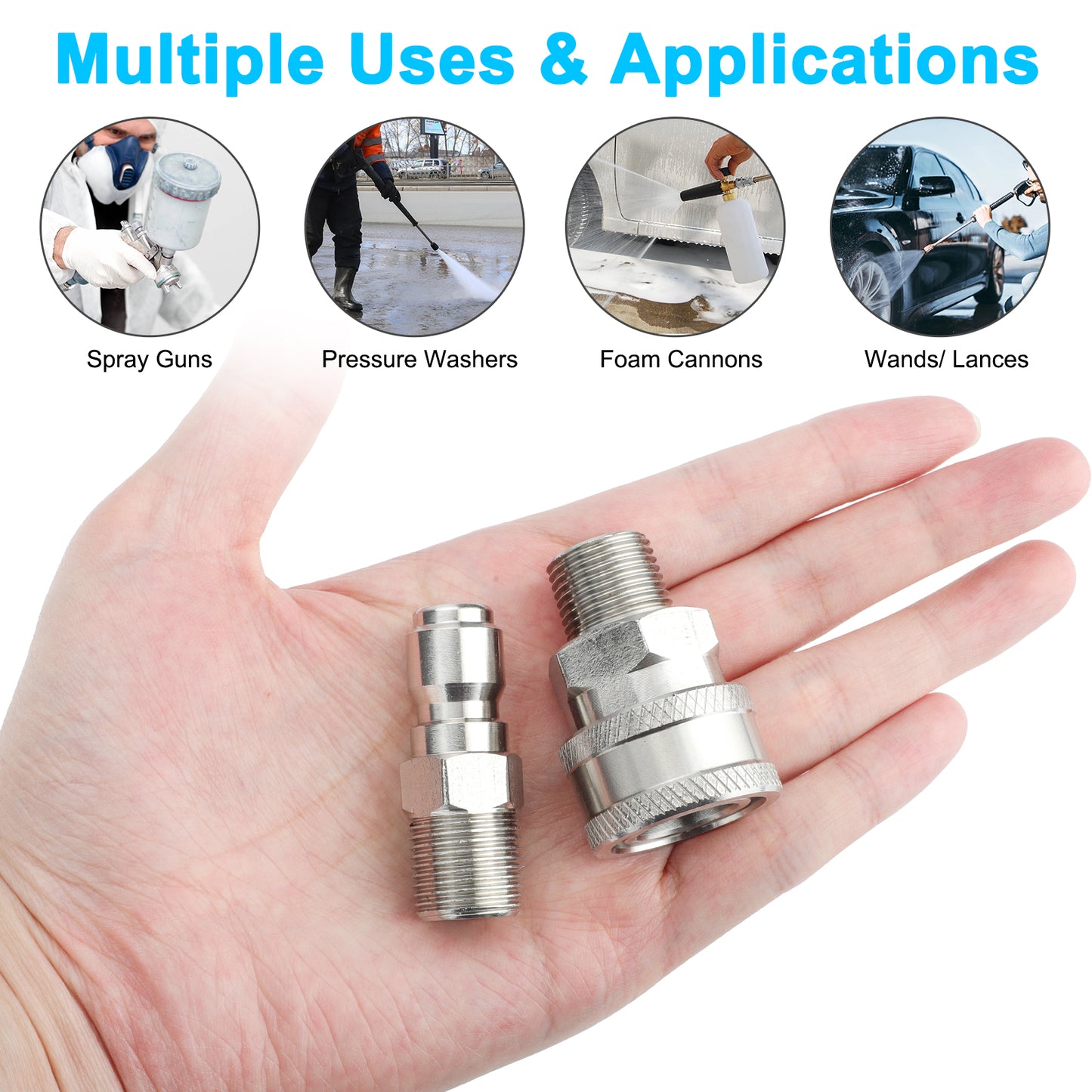 3/8" Quick Connector Pressure Washer Adapters - Stainless Steel Connect Fittings set ideal solution for anyone looking to enhance their cleaning efficiency with a reliable and high-quality quick-connect system