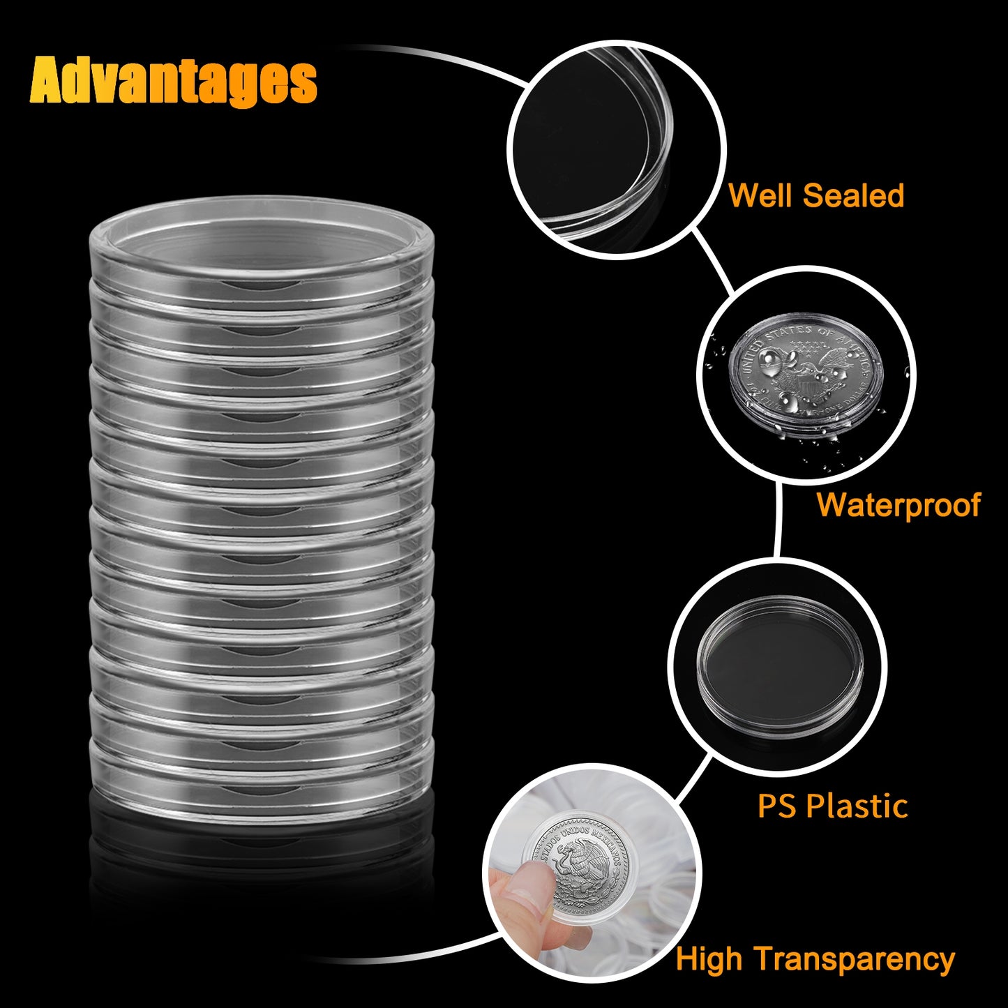 100 Pcs 25mm Coin Capsules - With Clear Plastic Storage Organizer Box - Protective Coin Case Set for Collectors