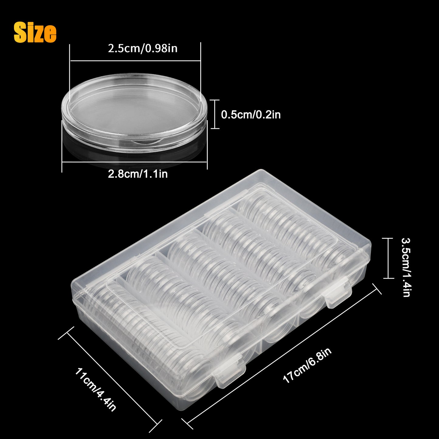 100 Pcs 25mm Coin Capsules - With Clear Plastic Storage Organizer Box - Protective Coin Case Set for Collectors