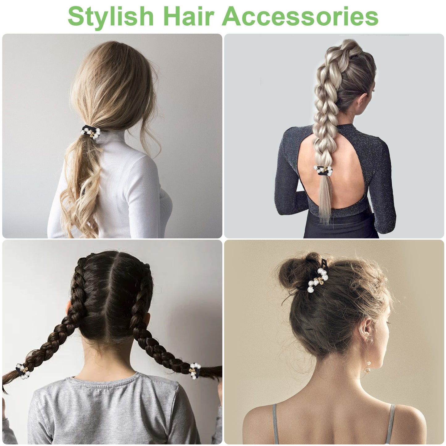 15 Pcs Elastic Hair Ties – Multi-Layer rubber bands with Decorative Pearls, No Slip , Strong, Stretchy, Ponytail Holders for Girls Women