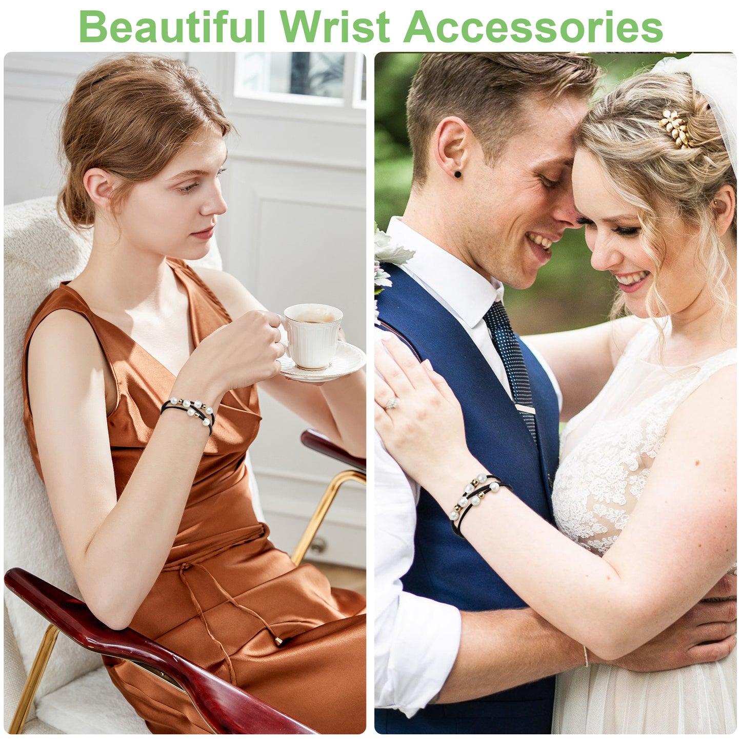 15 Pcs Elastic Hair Ties – Multi-Layer rubber bands with Decorative Pearls, No Slip , Strong, Stretchy, Ponytail Holders for Girls Women