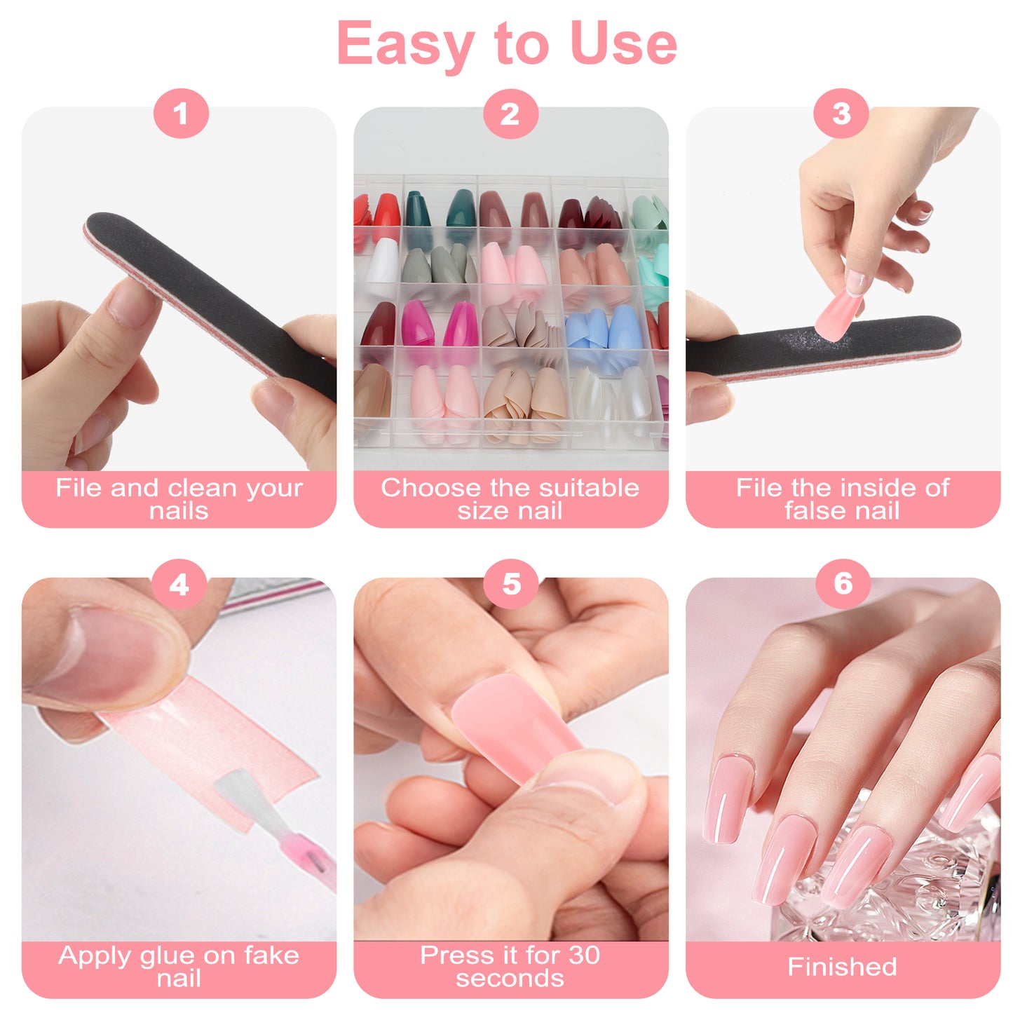 576Pcs Square Press On Nails Kit with Box - Glossy Colored Fake Nails Full Cover Artificial Fingernails Acrylic Tips Manicure Decor Nail Salon Accessories