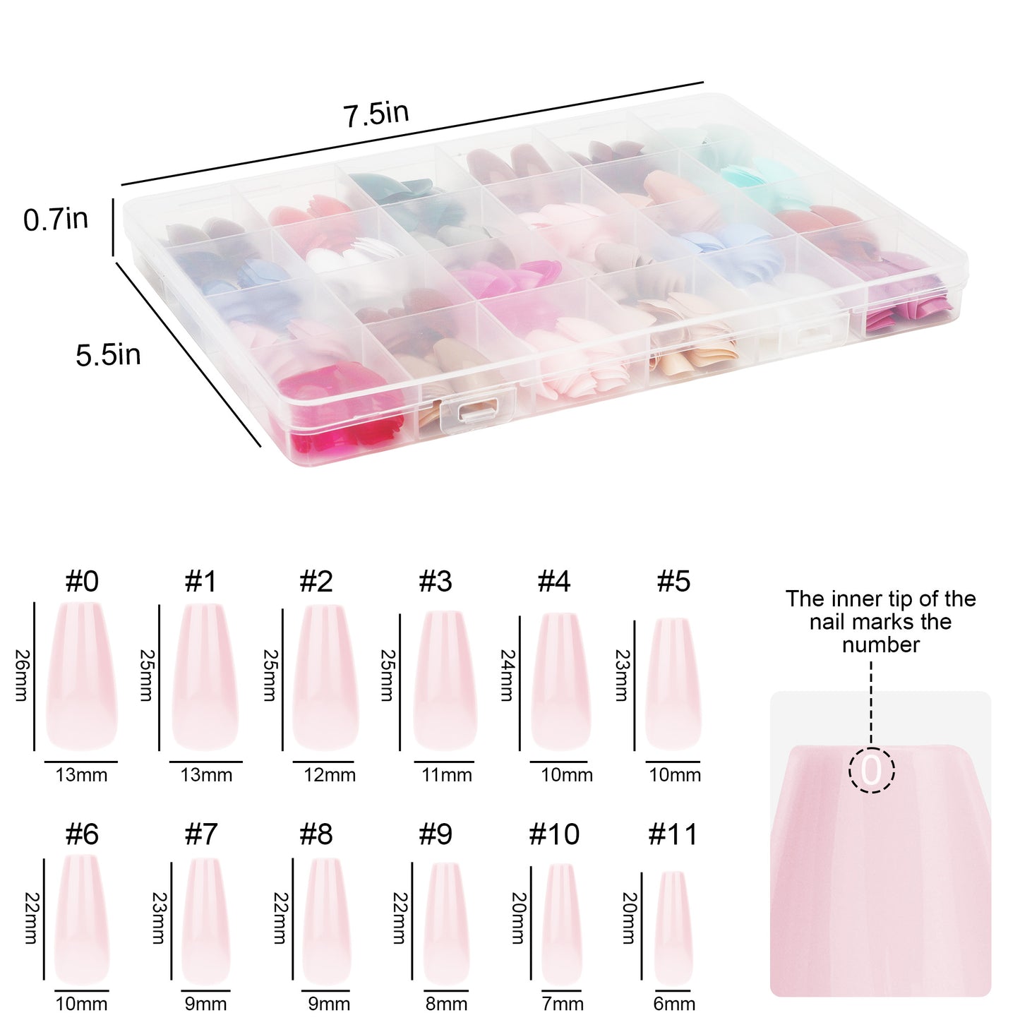 576Pcs Square Press On Nails Kit with Box - Glossy Colored Fake Nails Full Cover Artificial Fingernails Acrylic Tips Manicure Decor Nail Salon Accessories