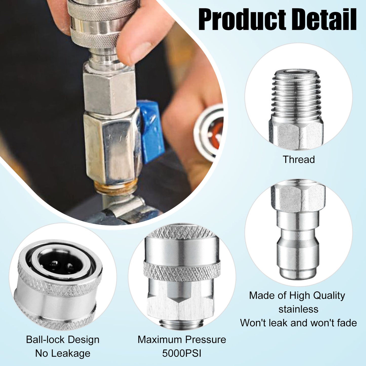 4Pcs 1/4 Inch Pressure Washer Coupler Quick Connect Plug - Pressure Washer Quick Connect Kit,Stainless Steel Male & Female Quick Connector Kit,Pressure Washer Adapters Hose Quick Connector