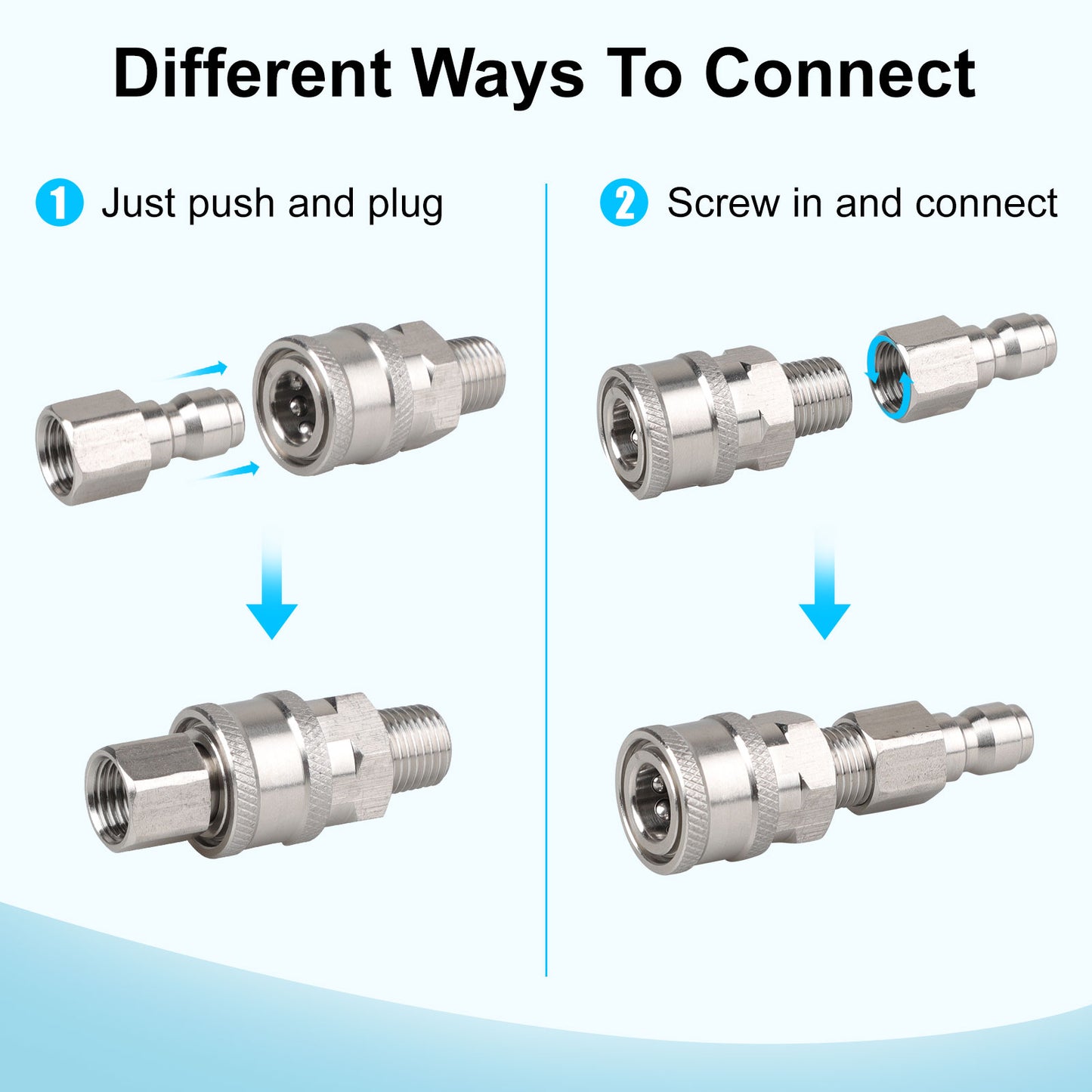 4Pcs 1/4 Inch Pressure Washer Coupler Quick Connect Plug - Pressure Washer Quick Connect Kit,Stainless Steel Male & Female Quick Connector Kit,Pressure Washer Adapters Hose Quick Connector