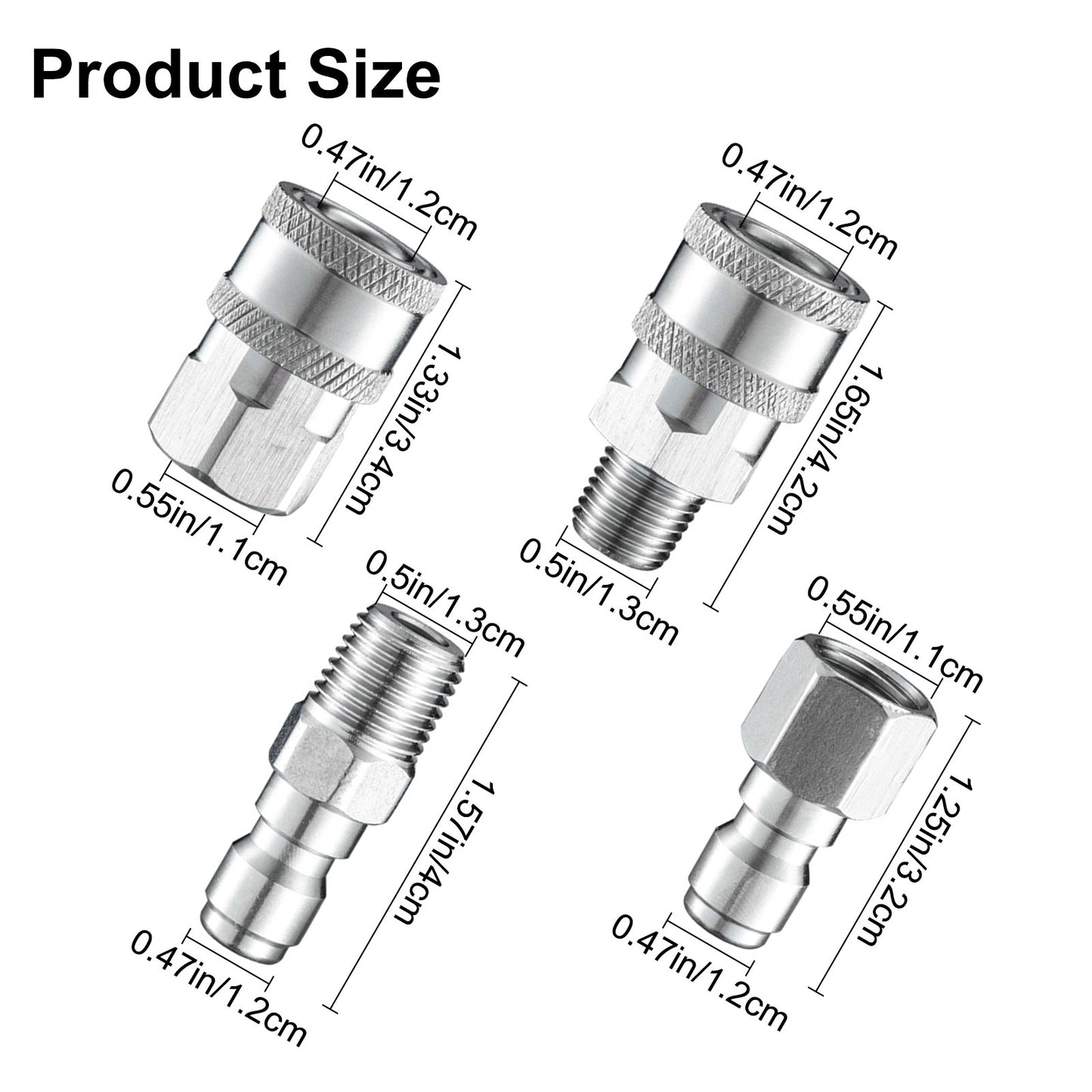 4Pcs 1/4 Inch Pressure Washer Coupler Quick Connect Plug - Pressure Washer Quick Connect Kit,Stainless Steel Male & Female Quick Connector Kit,Pressure Washer Adapters Hose Quick Connector