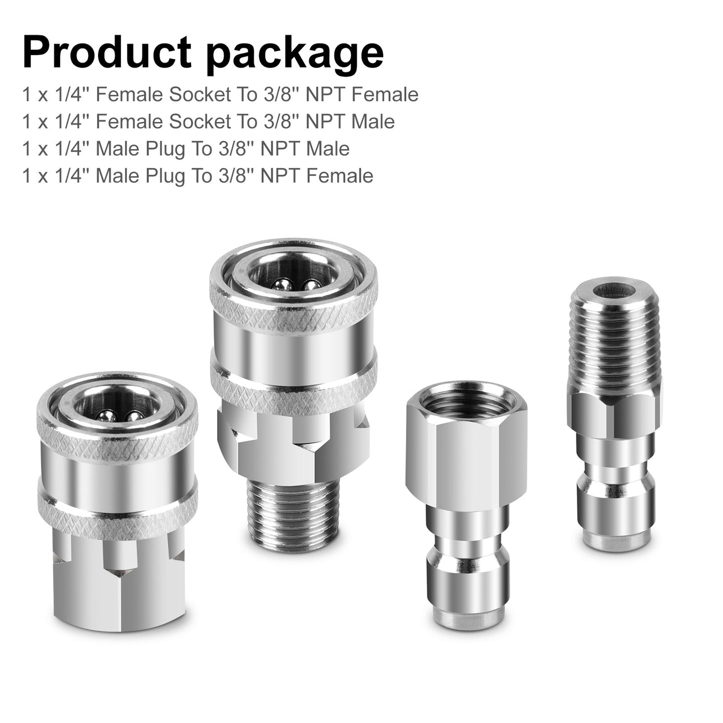 4Pcs 1/4 Inch Pressure Washer Coupler Quick Connect Plug - Pressure Washer Quick Connect Kit,Stainless Steel Male & Female Quick Connector Kit,Pressure Washer Adapters Hose Quick Connector