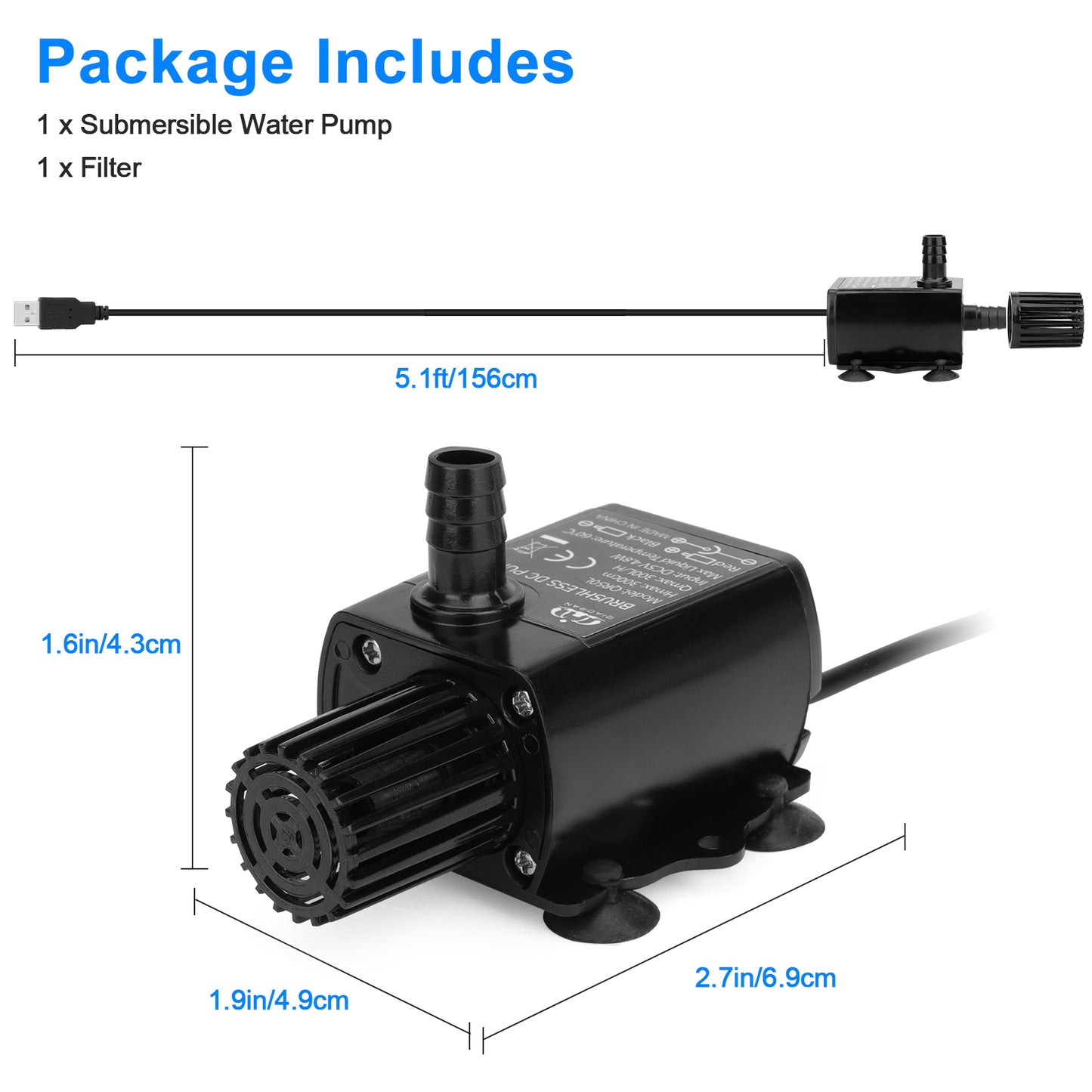 Adjustable Submersible Aquarium Water Pump - Fountain & Hydroponic System Compatible,Ultra-Quiet, Energy-Efficient, USB DC5V
