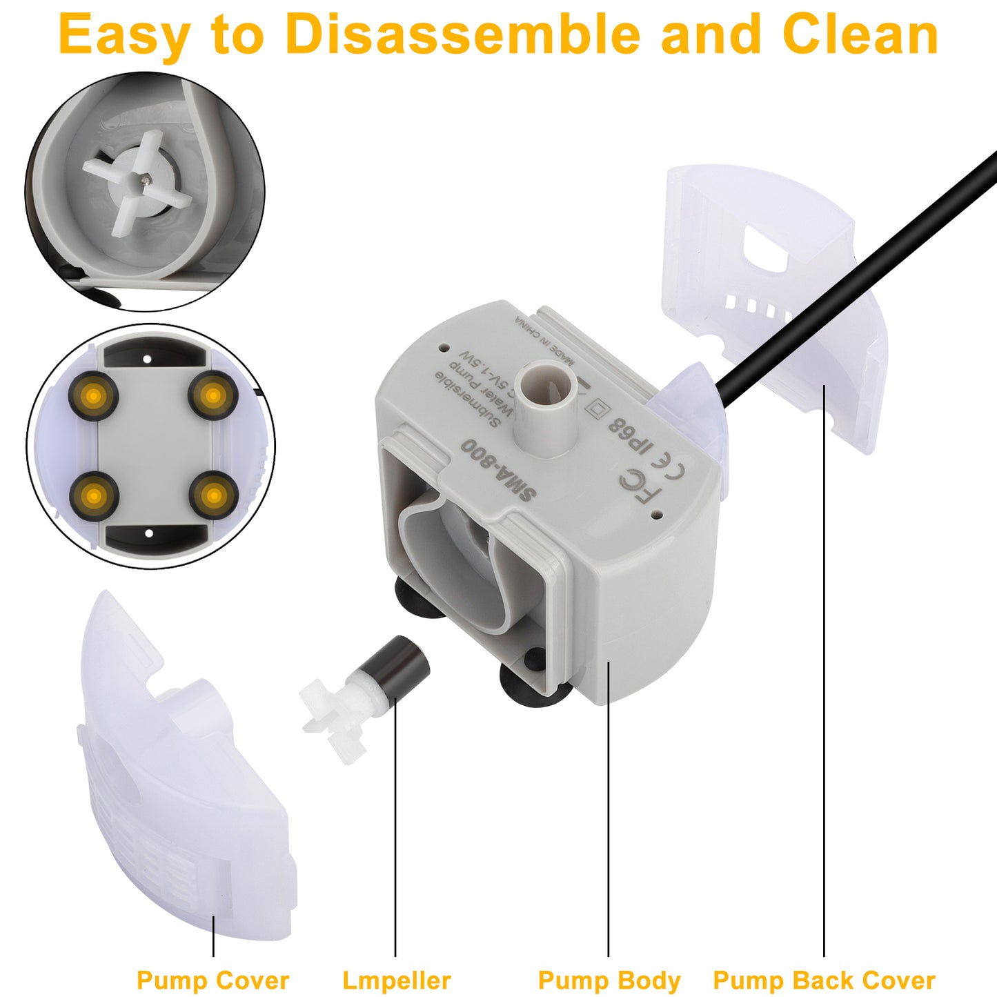 Ultra Quiet USB Rechargeable Pet Water Fountain Pump with LED - IP68 Waterproof,Compatible with Stainless Steel Fountains
