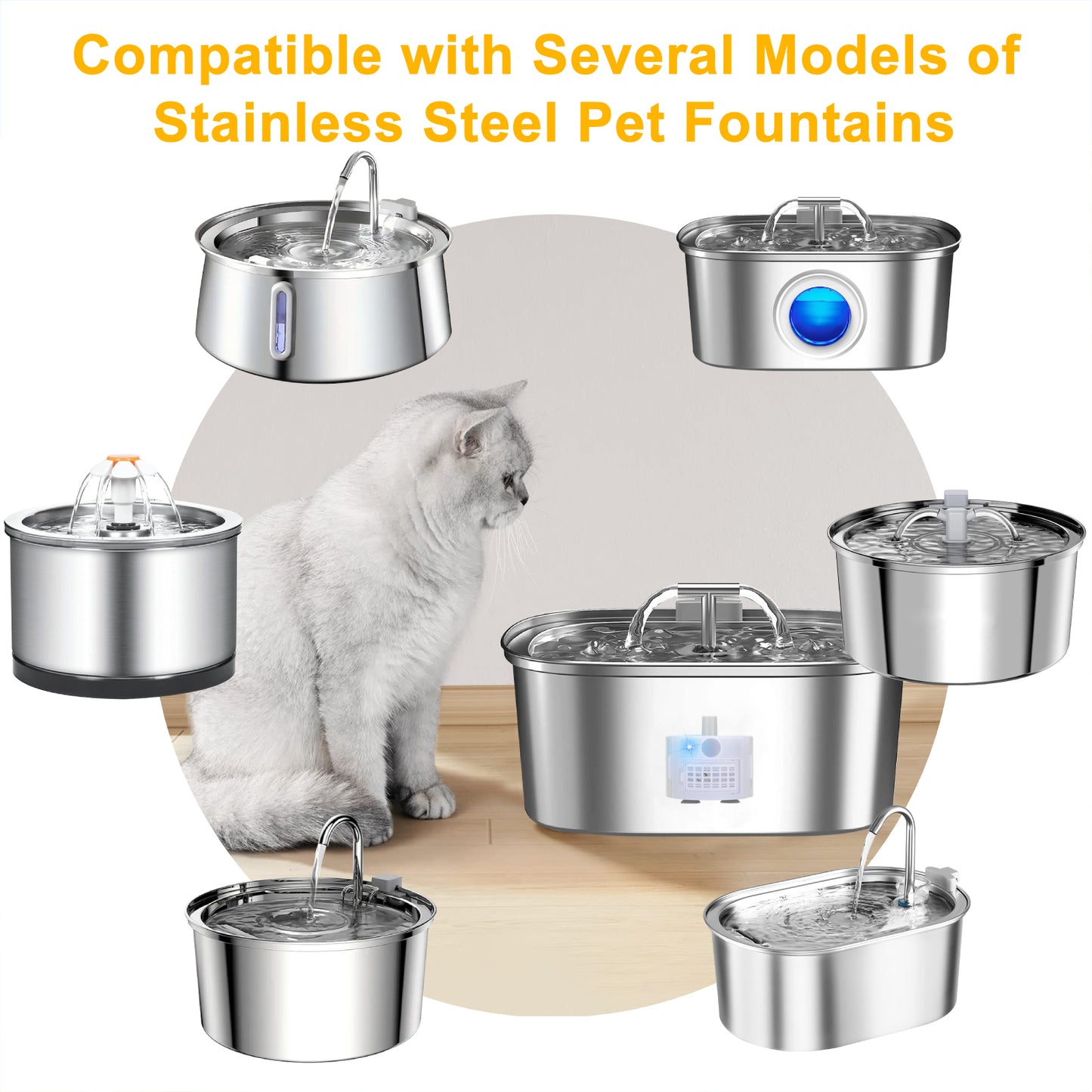 Ultra Quiet USB Rechargeable Pet Water Fountain Pump with LED - IP68 Waterproof,Compatible with Stainless Steel Fountains