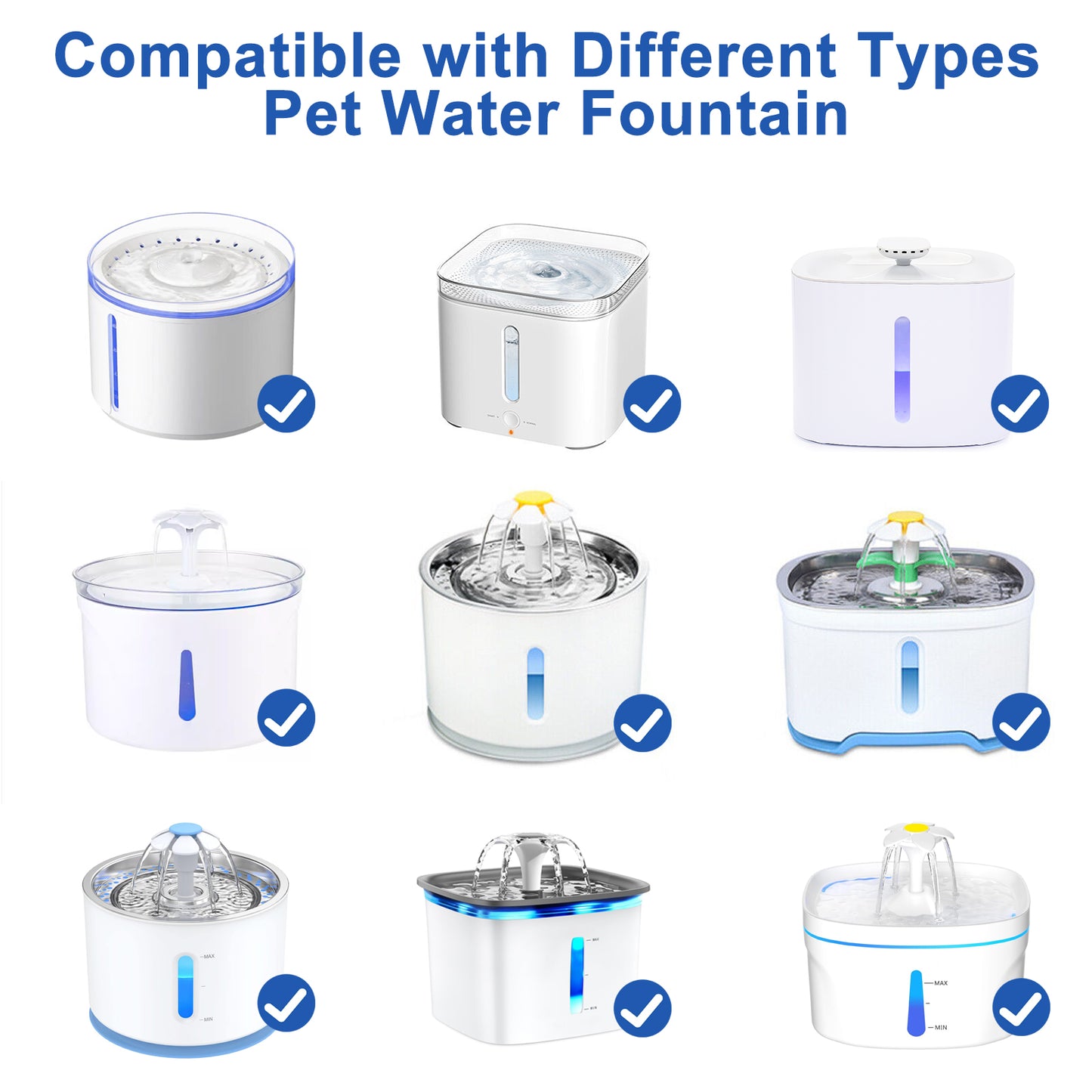 Ceramic Pet Water Fountain Pump with LED Light Indicator - USB Rechargeable,Compatible with Multi-Brand Ceramic Pet Fountains