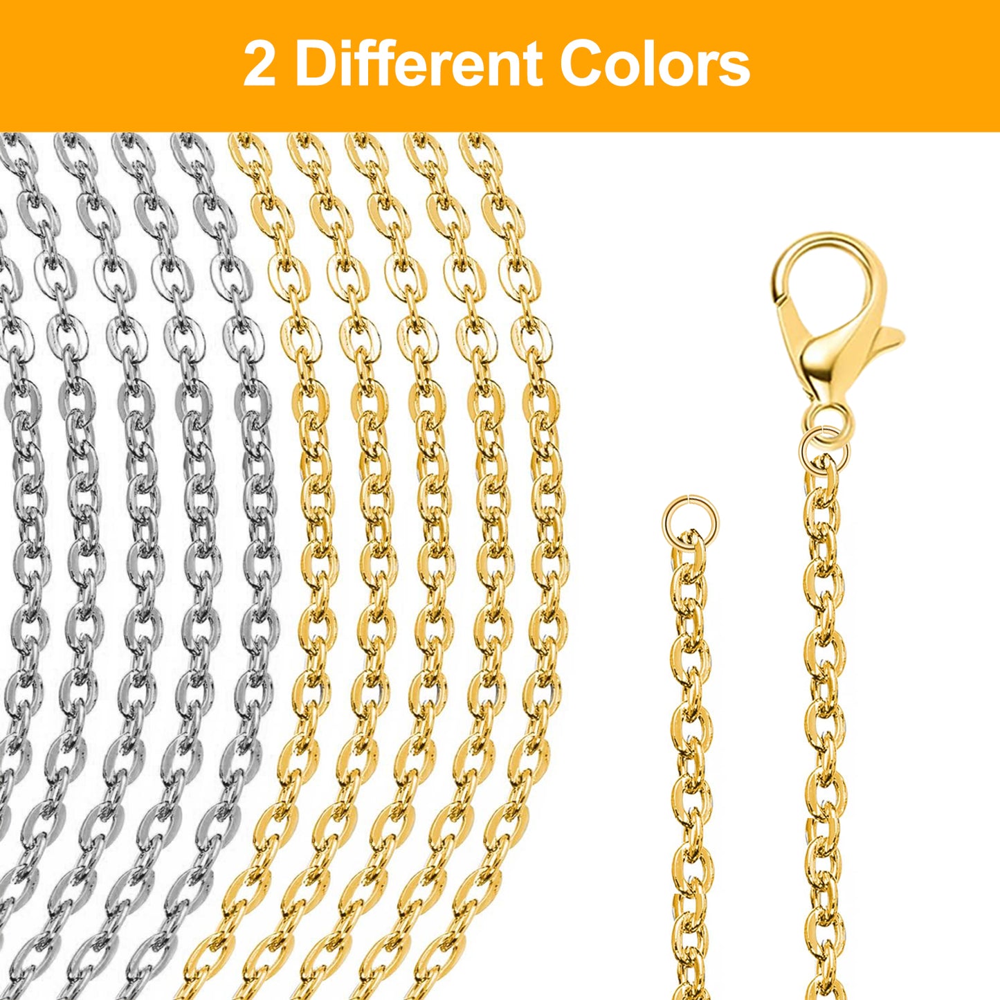 2Pcs 19in DIY Link Chain Necklaces with 40 Lobster Clasps - Jewelry Making kit with 60 Jump Rings,DIY Jewelry Extension Chain Jewelry Making (Gold and Silver)