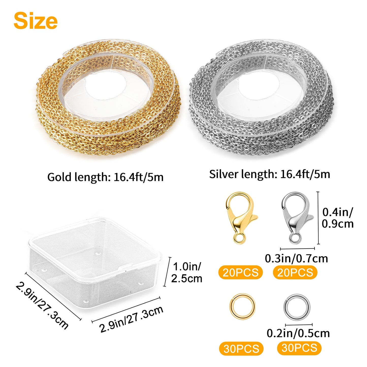 2Pcs 19in DIY Link Chain Necklaces with 40 Lobster Clasps - Jewelry Making kit with 60 Jump Rings,DIY Jewelry Extension Chain Jewelry Making (Gold and Silver)