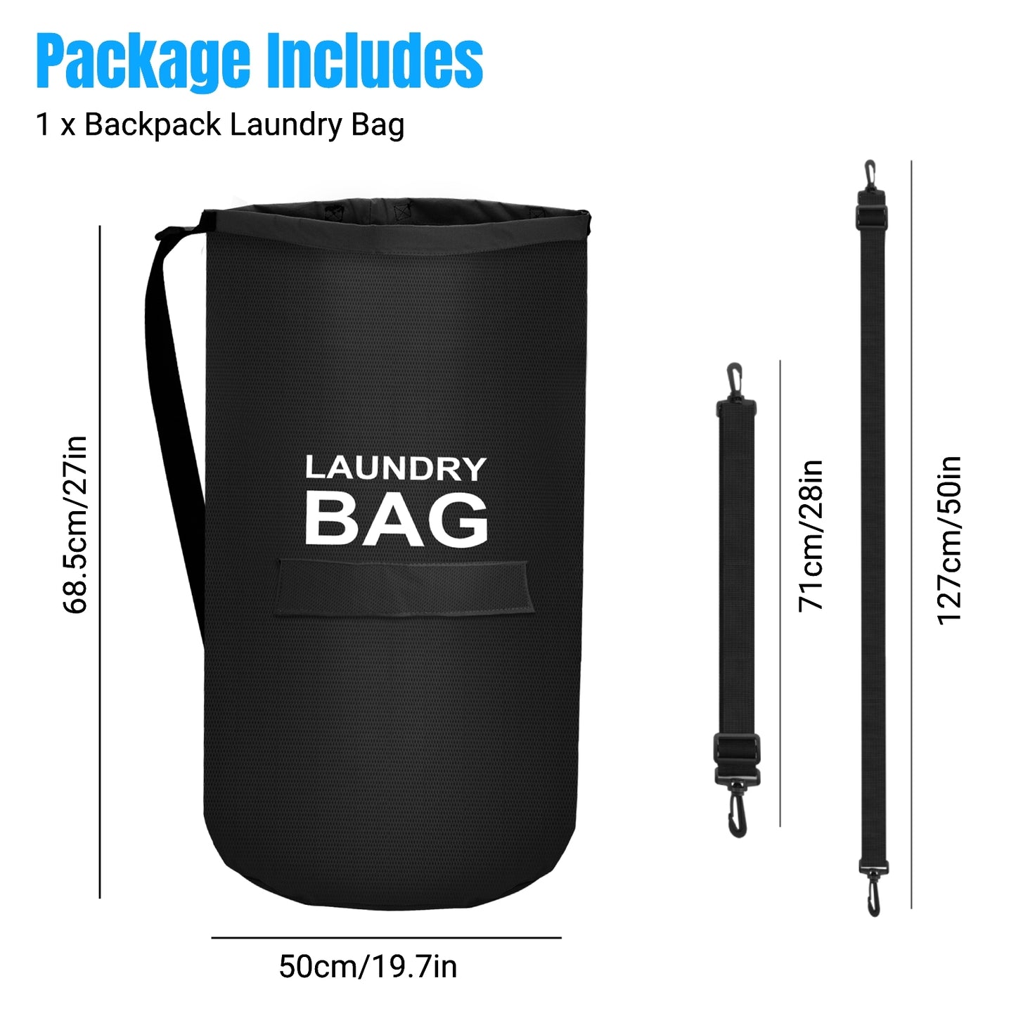 70L Waterproof Laundry Bag Backpack - Adjustable Straps and Front Pocket for Laundry, Camping, and Storage.