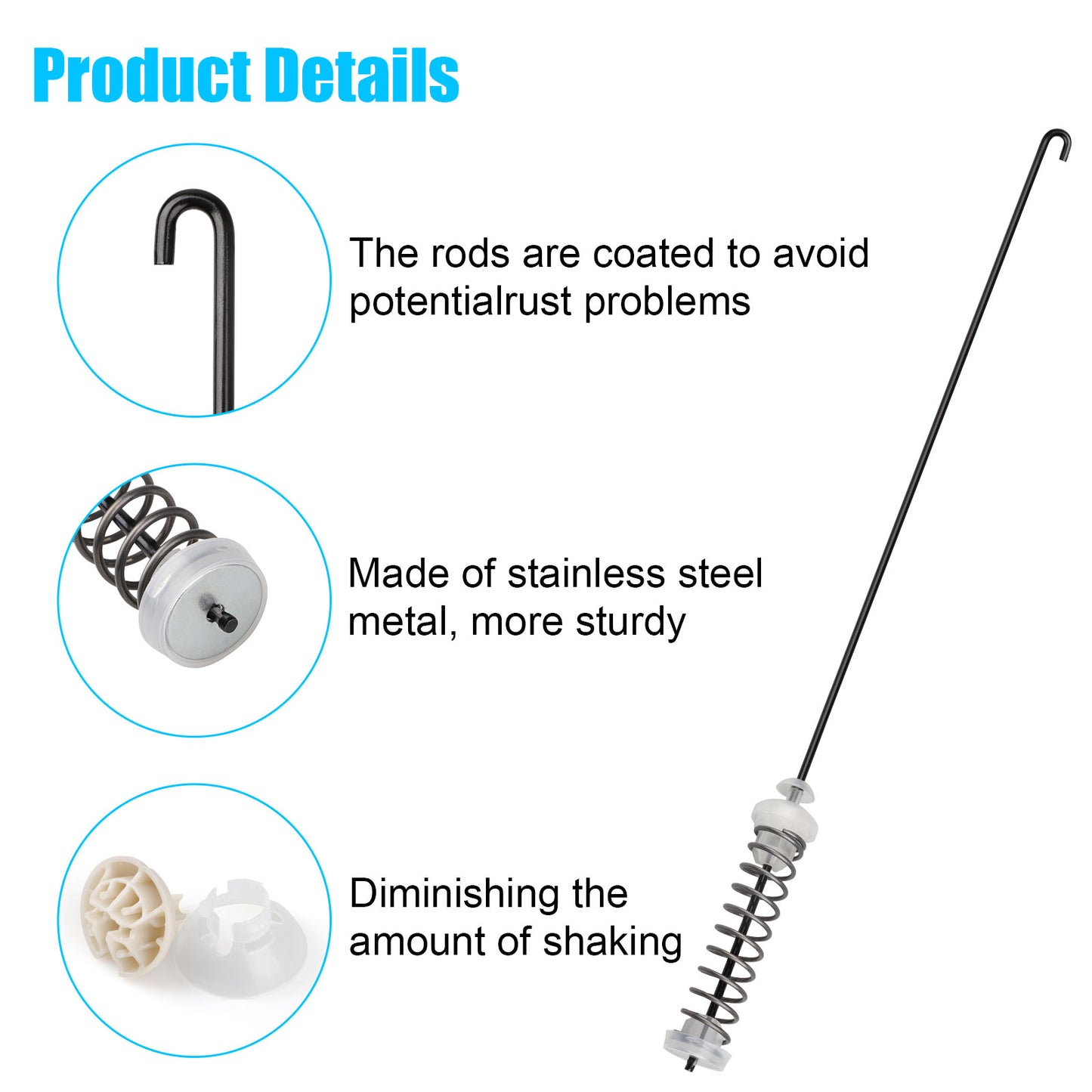 4PCS W10780048 Washer Suspension Rod Kit - Reduce Vibrations, Eliminate Noises,Compatible with Various Models, Including W10780045 ,4282746, AP5971396, PS11703288