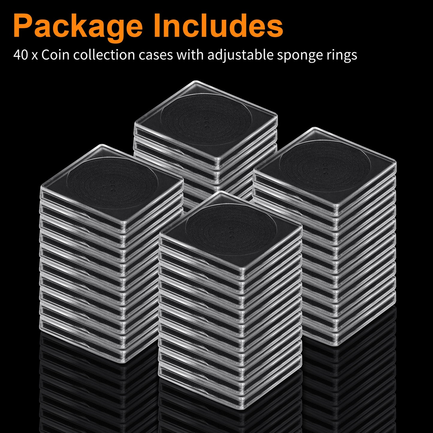 40 Pcs Adjustable Acrylic Coin Collection Cases - Coin Snap Holder with Sponges for Coins Protection (20mm-40mm)