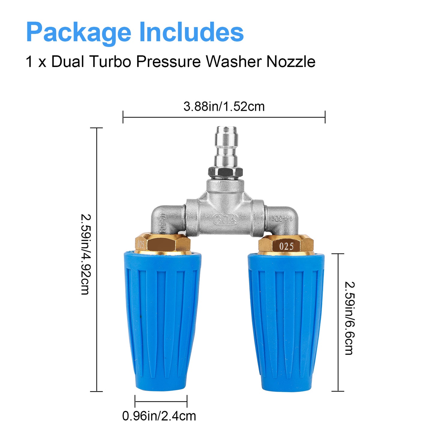 Dual Turbo Nozzle Pressure Washer - 360° Rotating Turbo Nozzle For Power Washer with 1/4" Quick Connector, 2.5 Orifice Twin Turbo Nozzle (Blue)