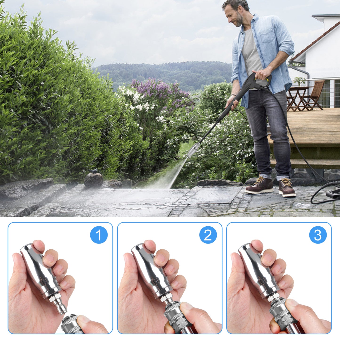 6-in-1 Turbo High Pressure Washer Nozzle 1/4" Quick Connect, 3600 PSI Adjustable Spray Patterns