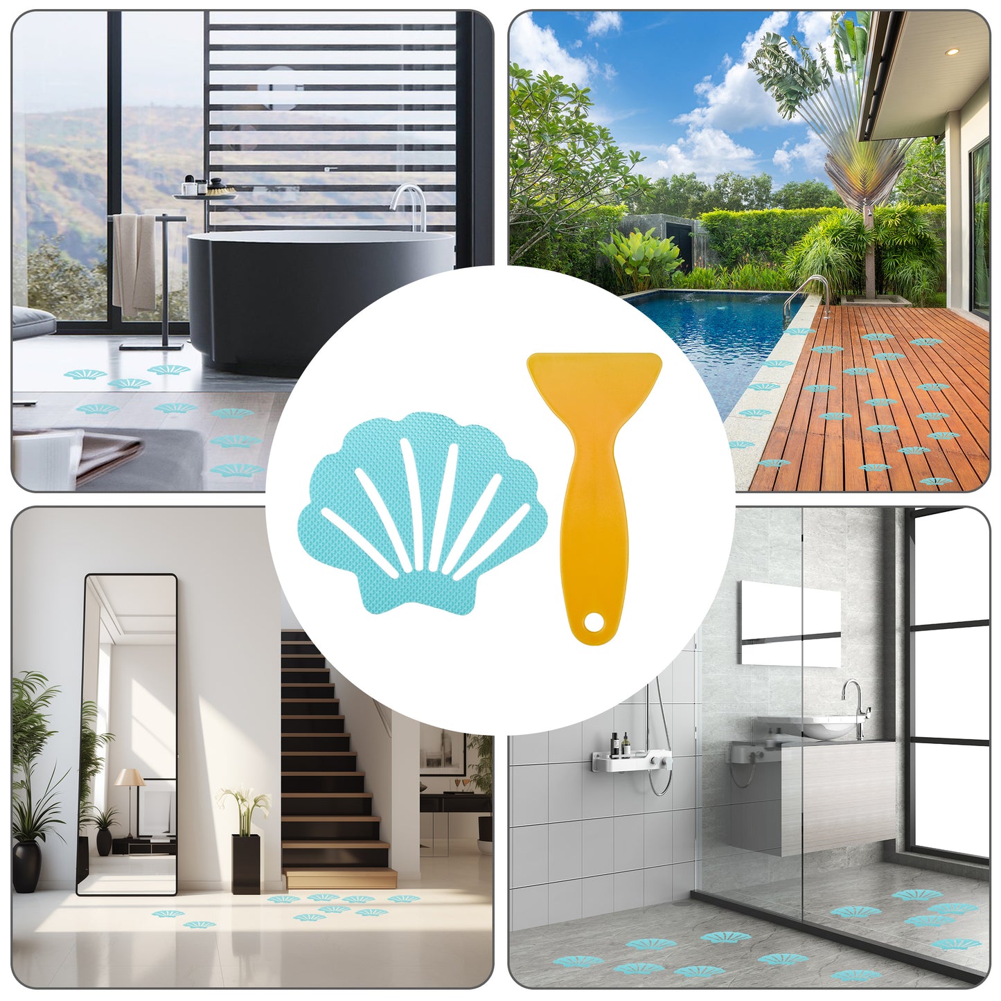 30Pcs Shell Shaped Bathtub Stickers Non Slip - Tubs Safety Shower Treads,Adhesive Sticker Bath Grip Stickers Shower Strips Pad Floor Safety Tape for Bathroom Bathtub,Stairs,Kitchen