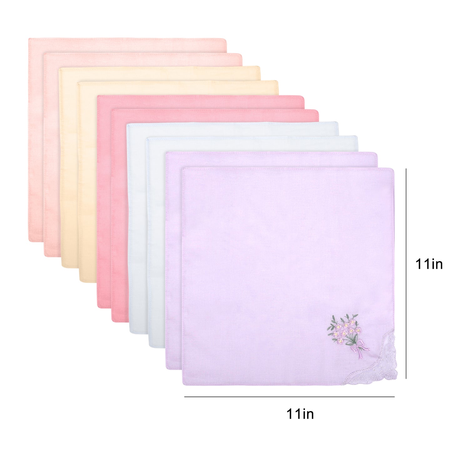 10Pcs Floral Embroidered Handkerchiefs for Women - 11x11" Soft Cotton Napkin Embroidered Butterfly Lace Flower Handkerchief,Reusable Pocket Squares,Ladies Hankies