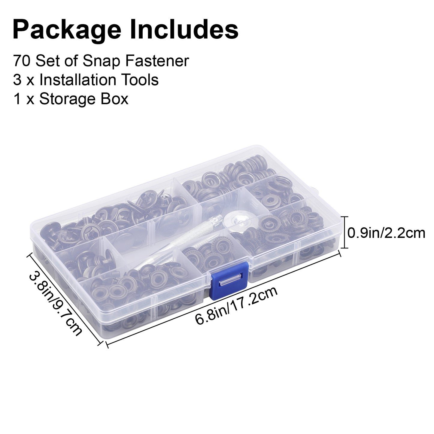 70 Sets 15mm Metal Snap Fasteners Press Stud Button with Installation Tool & Storage Box - for Sewing, Leather Crafts, Bags, Clothing Repair (Gun Black)