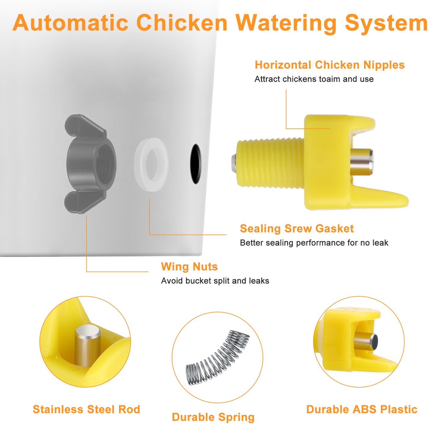 15 Pcs Chicken Nipple Waterer with Drill Bits - Anti-Leak Automatic Water System for Poultry,Horizontal Side Mount includes Drill Bit & Installation Tool