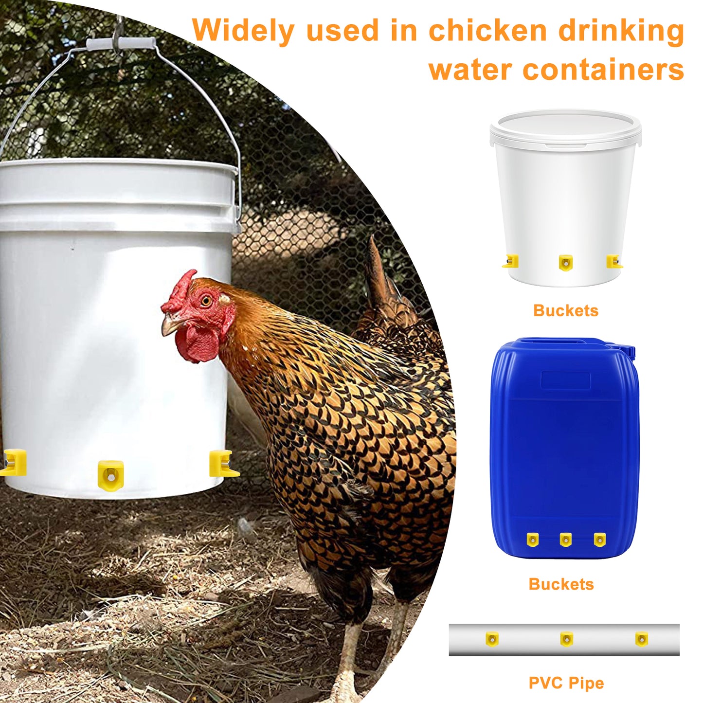 15 Pcs Chicken Nipple Waterer with Drill Bits - Anti-Leak Automatic Water System for Poultry,Horizontal Side Mount includes Drill Bit & Installation Tool