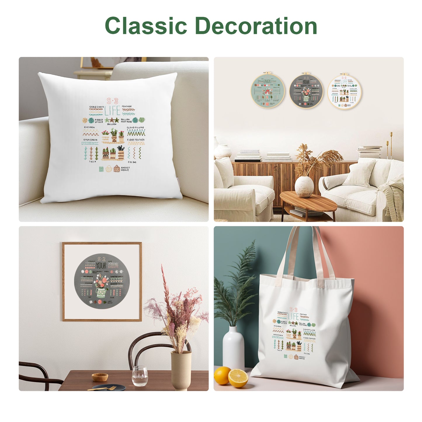 3 Sets Embroidery kit for Beginners Adults - 33 Different Stitches DIY Kits, Includes Stamped Flower Pattern Hoop Color Threads Tools For Decorative ornaments