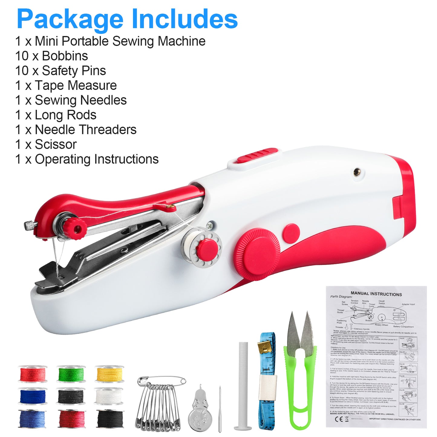 27 Pcs Handheld Sewing Machine Kit - Mini Portable Electric Sewing Machine for Beginners & Adults – Fast Stitch for Clothes, Fabrics, Curtains, DIY Home & Travel