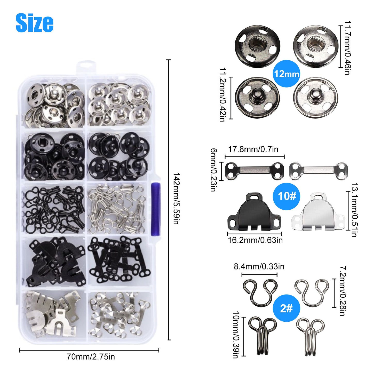 100 Pair 3 Styles Hook and Eye Latch Sewing Snaps Button Clothing Fixing Tool - for Craft, Sewing, Lingerie, Pants