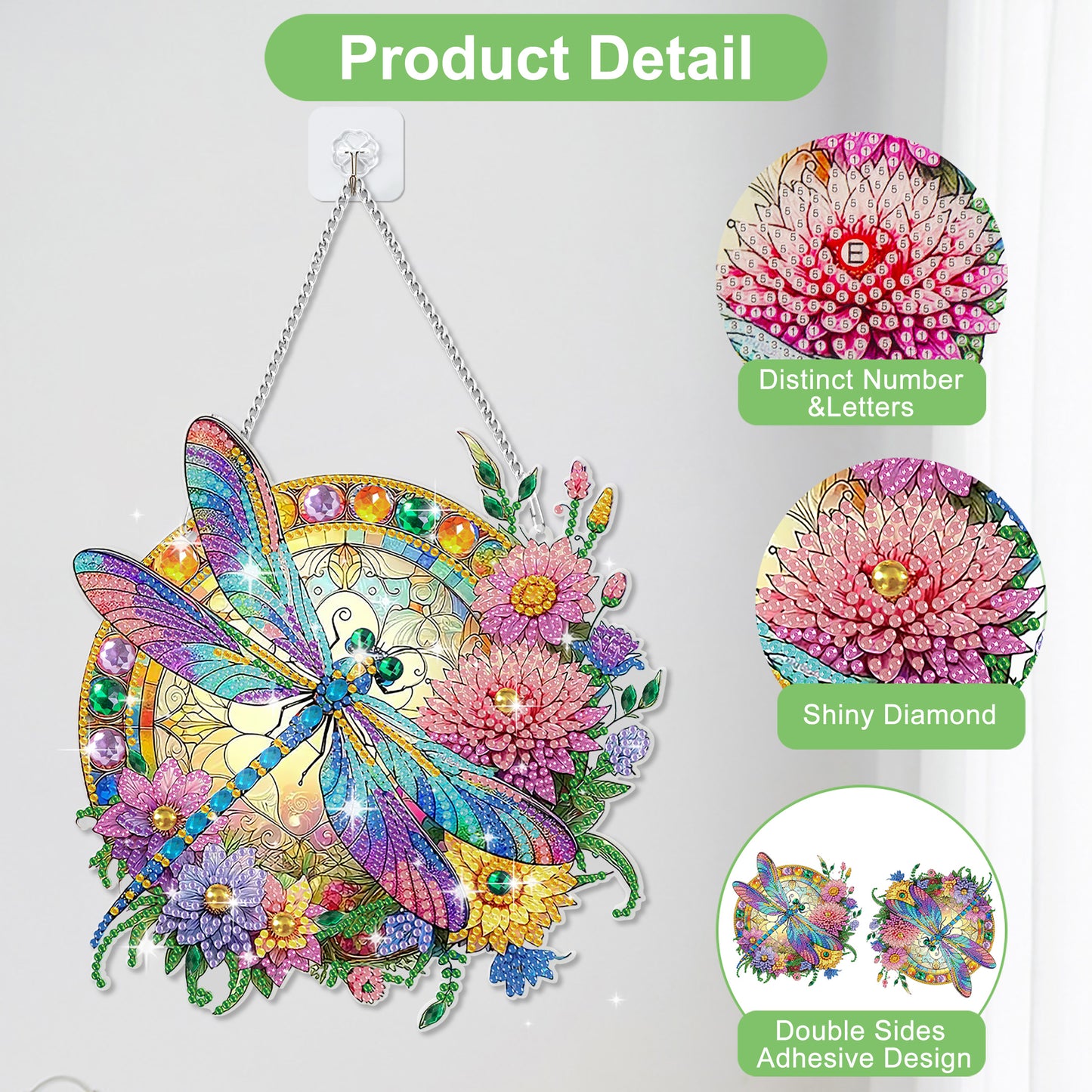 DIY Dragonfly Diamond Painting Pendant Ornament - 5D Colorful Dragonfly Suncatcher Hanging Ornaments,Crystal Diamond Art Painting for Home Garden Wall Door Decor