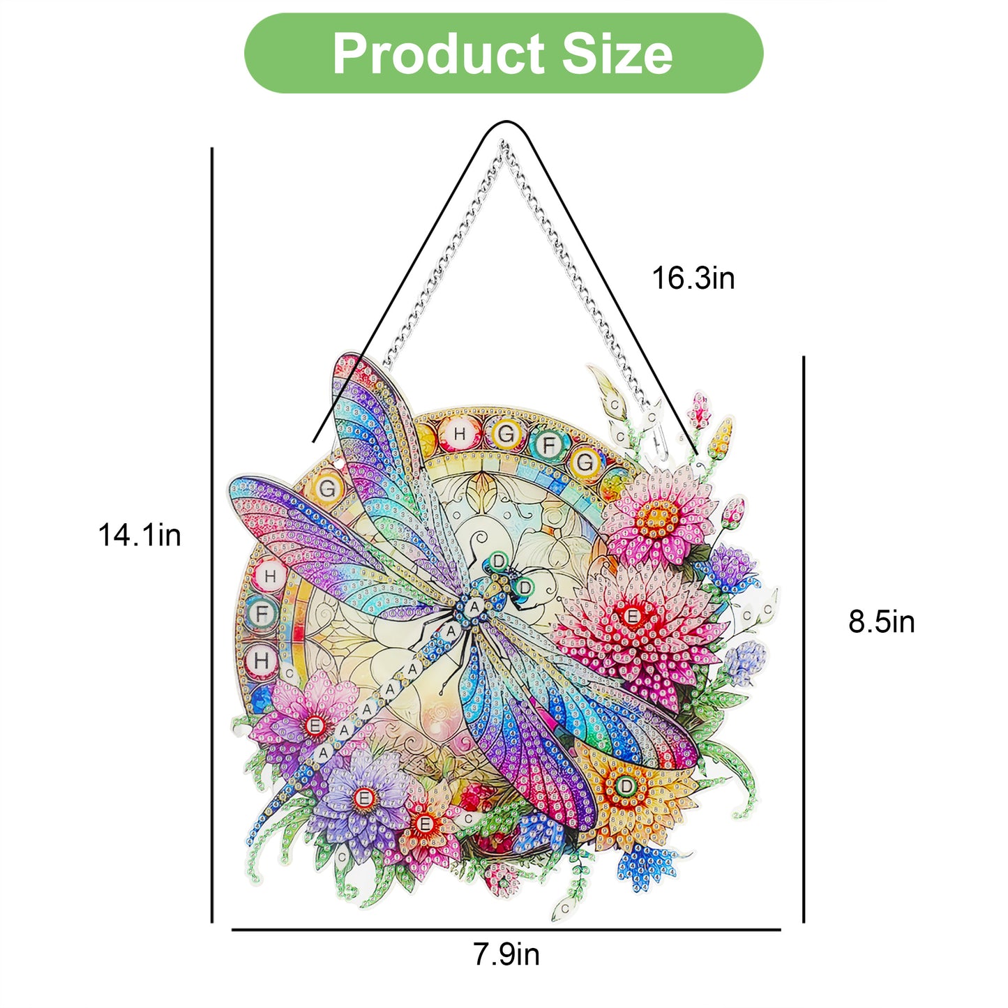 DIY Dragonfly Diamond Painting Pendant Ornament - 5D Colorful Dragonfly Suncatcher Hanging Ornaments,Crystal Diamond Art Painting for Home Garden Wall Door Decor