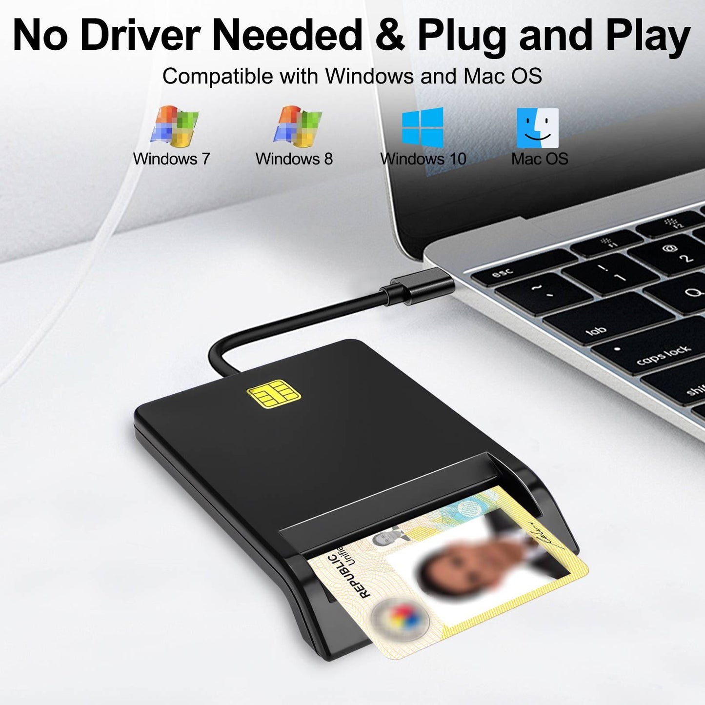 CAC USB C Common Card Reader - DOD Military Secure Access for Digital Banking and Identification on Windows, Mac OS, and Linux