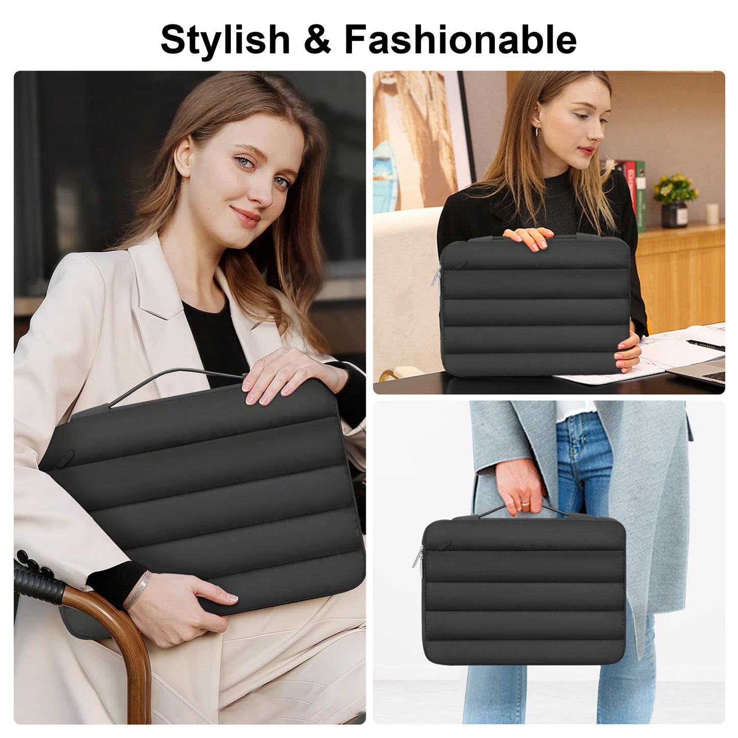 Laptop Case Sleeve - Puffy Velvet Laptop Bag with Handle - Fits 13-14 Inch Laptops ,MacBook Air/Pro, Dell, HP, Lenovo (Black)