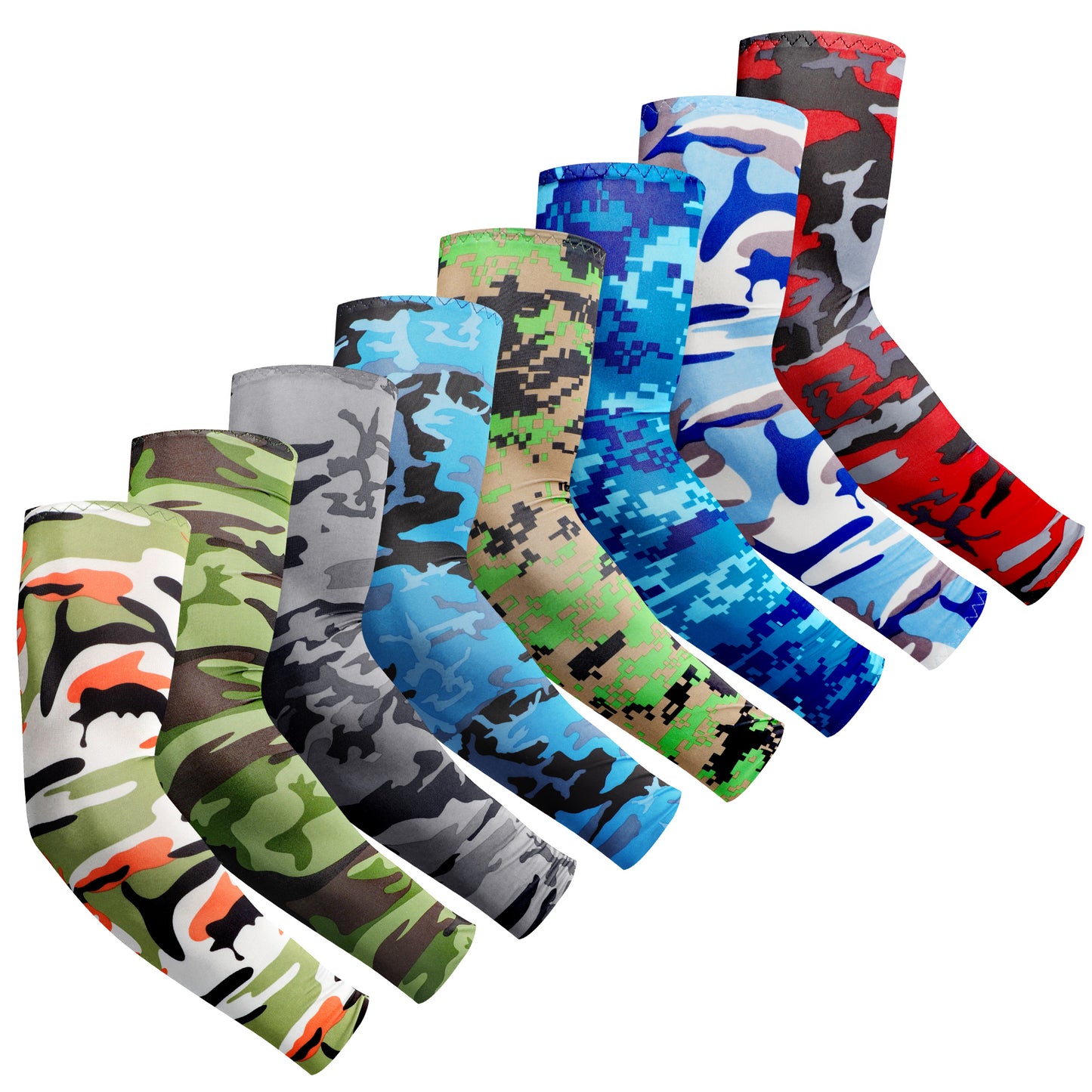 8 Pairs Unisex UV Protection Cooling Arm Sleeves – UV Sun Protection Camouflage Arm Sleeves Covers for Outdoor Sports Basketball Driving Cycling Golf Fishing(Camouflage)