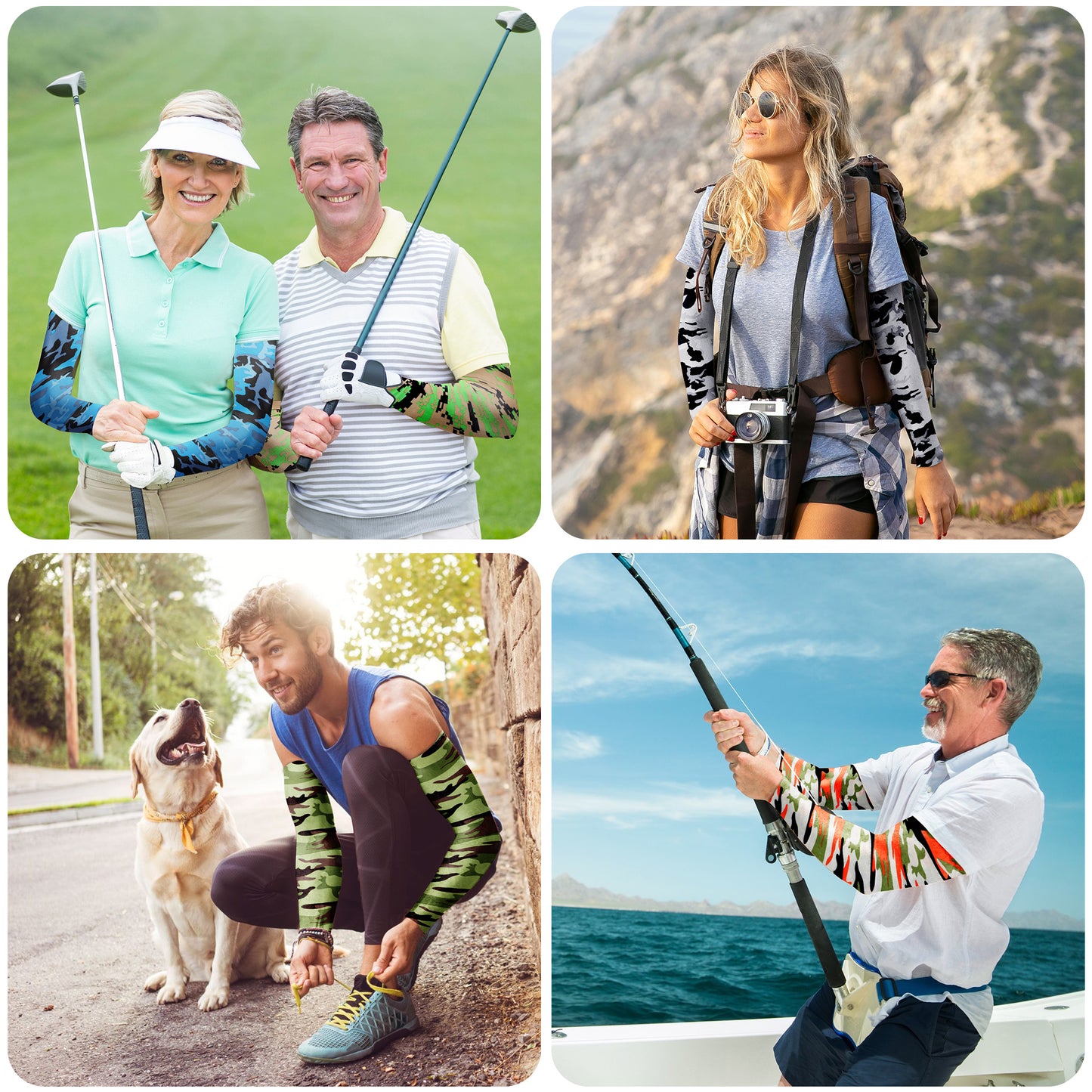 8 Pairs Unisex UV Protection Cooling Arm Sleeves – UV Sun Protection Camouflage Arm Sleeves Covers for Outdoor Sports Basketball Driving Cycling Golf Fishing(Camouflage)