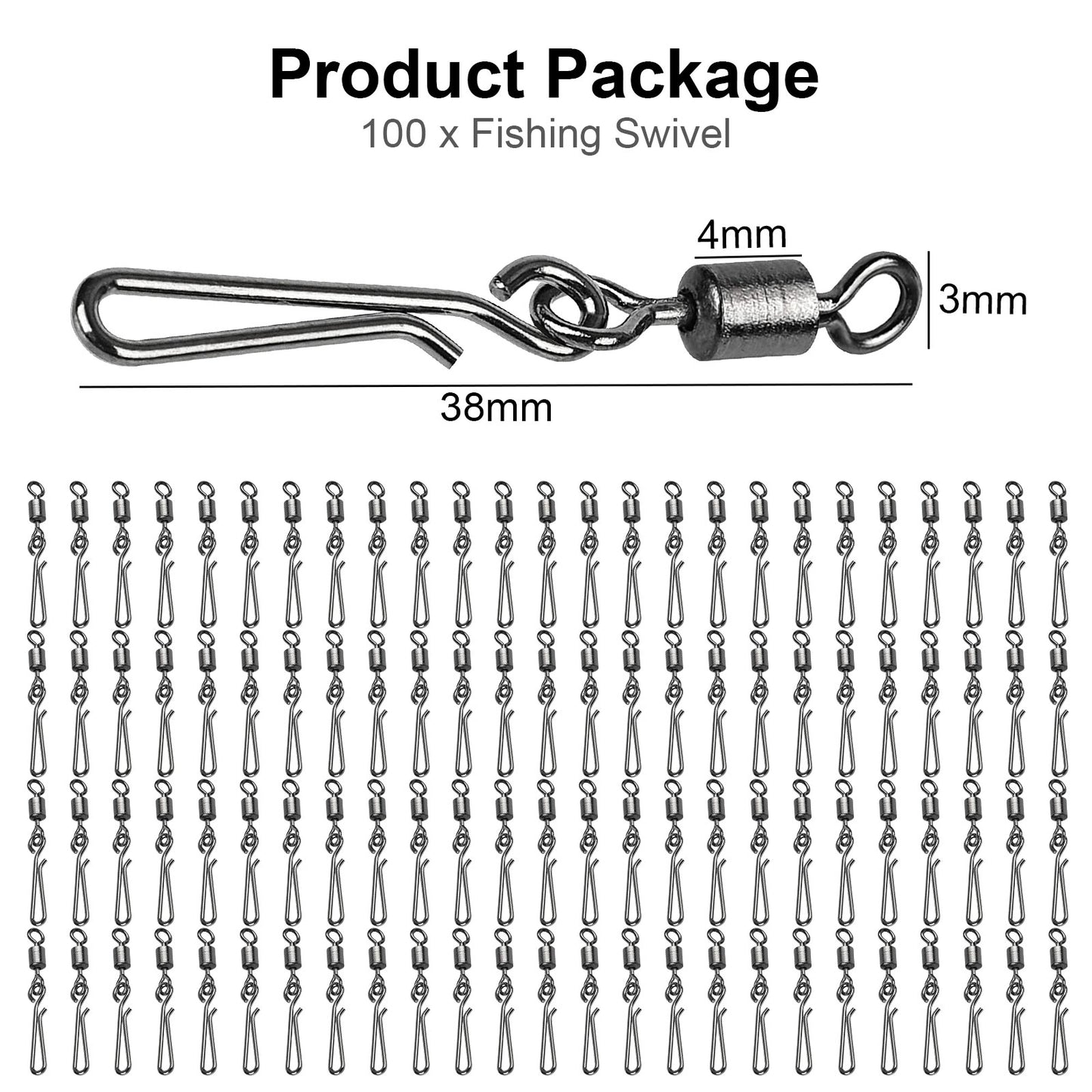 100Pcs Fishing Swivel - Corrosion Resistant Stainless Steel Snap Swivels for Saltwater & Freshwater Fishing
