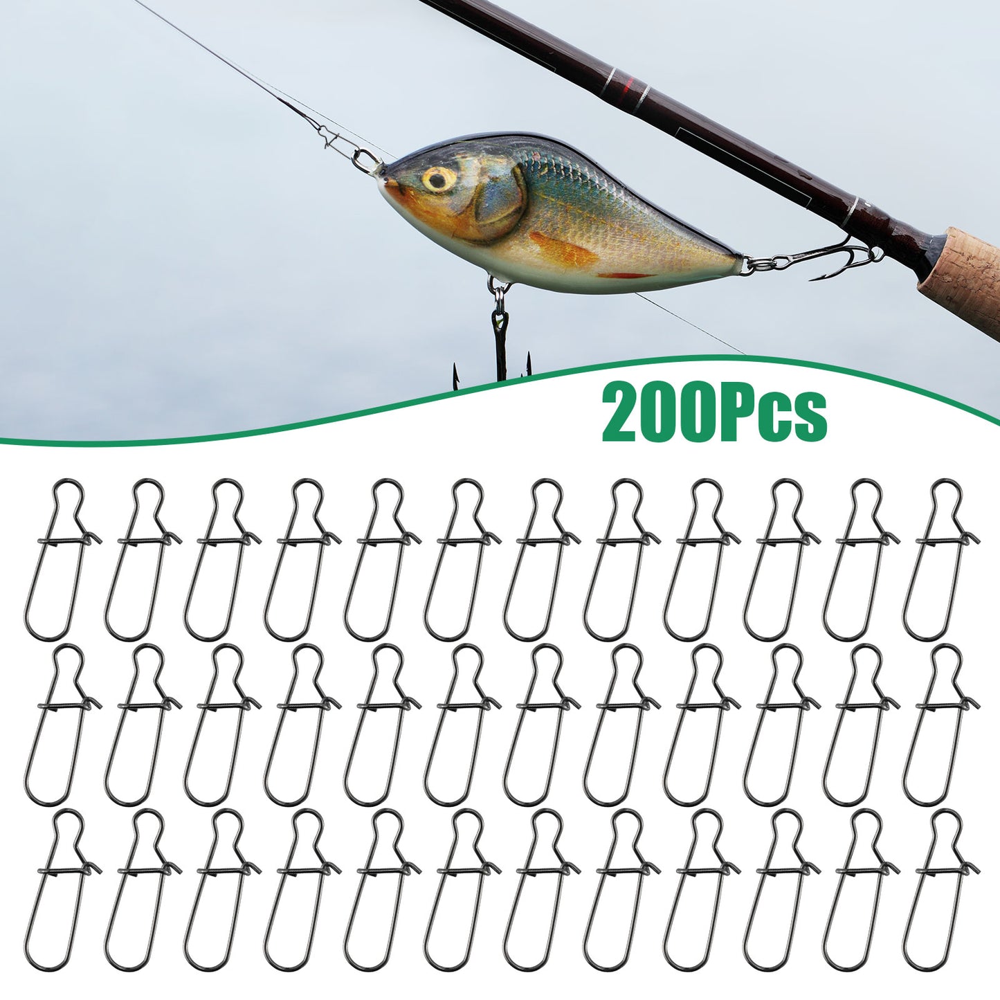 200 Pack Duo Lock Snaps - Quick Change Black Nickel Plated Stainless Steel Fishing Snap Clips