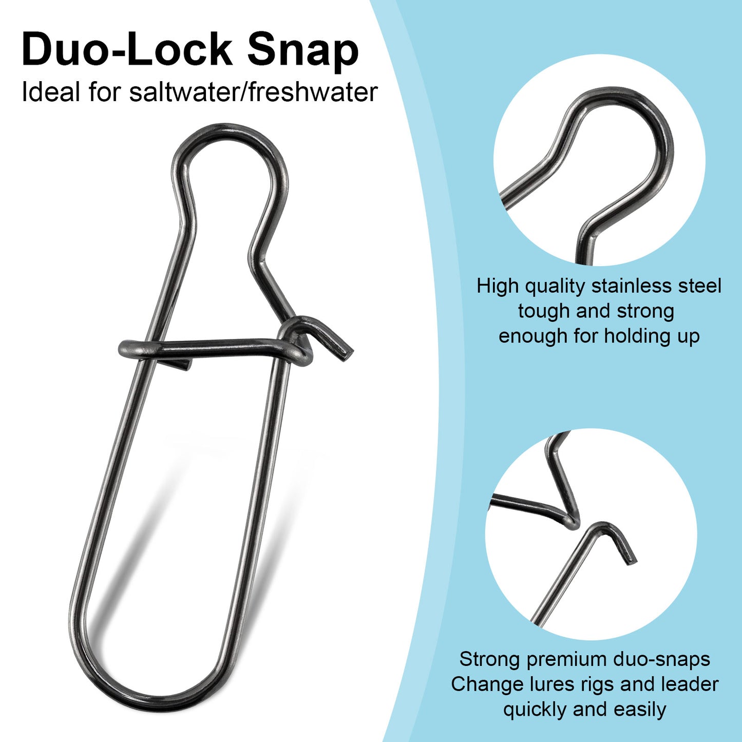 200 Pack Duo Lock Snaps - Quick Change Black Nickel Plated Stainless Steel Fishing Snap Clips