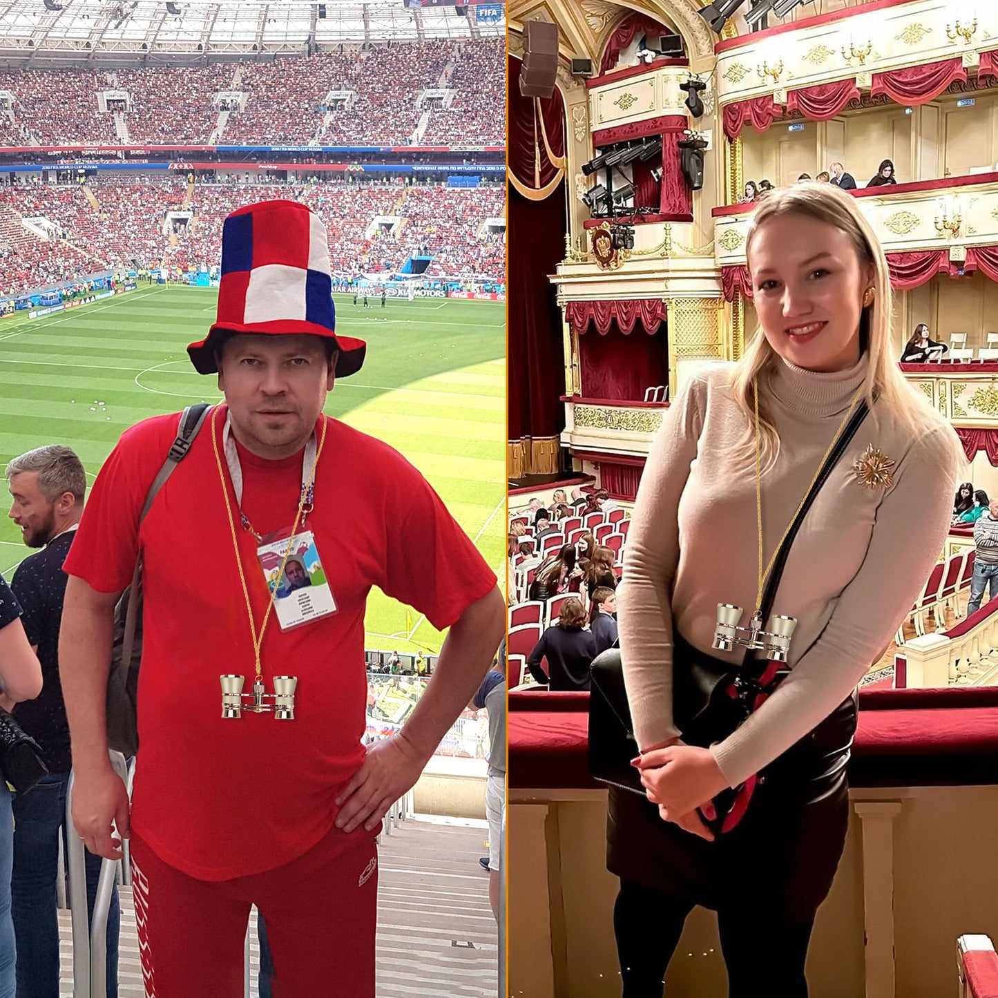 3x25 Classic Foldable Opera Glasses Binocular - Retro Design Metal Body with Necklace Chain,Optical Lens Theatre Telescope great Gifts (Golden)